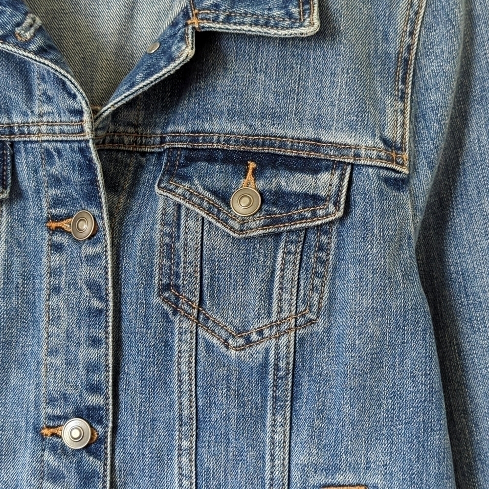 Black Rivet Classic Medium Wash Distressed Cropped Denim Jean Trucker Jacket M - Picture 7 of 14